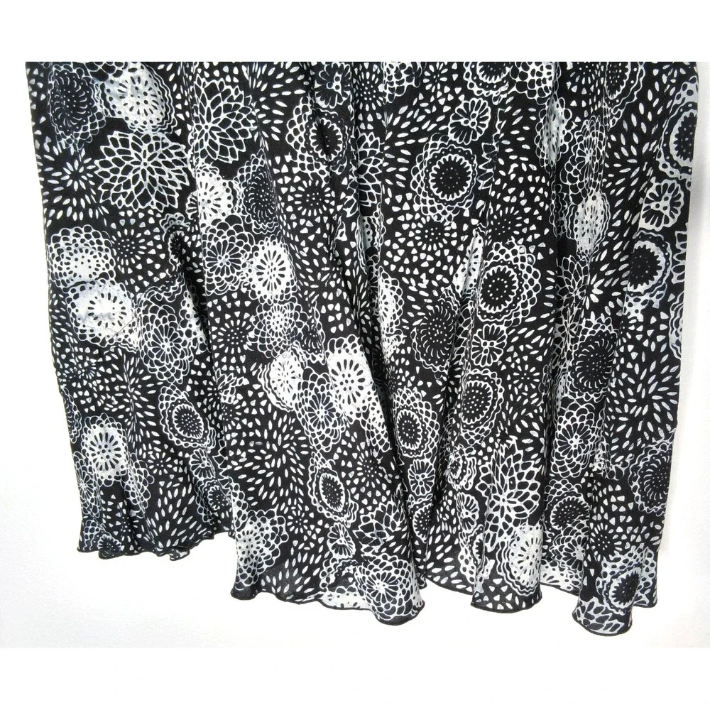 Nomadic Traders Skirt Women XL Black White‎ Floral Mandala Rayon Midi Flared